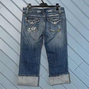 Miss Me Lucy rhinestone light wash distressed cropped cuffed jeans